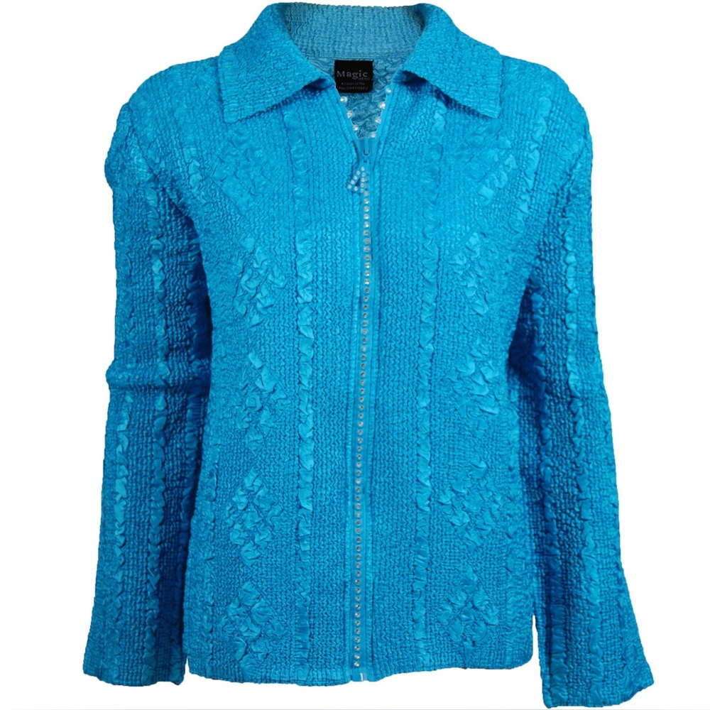 Plus size turquoise sweater rhinestone zipper XL to 2X